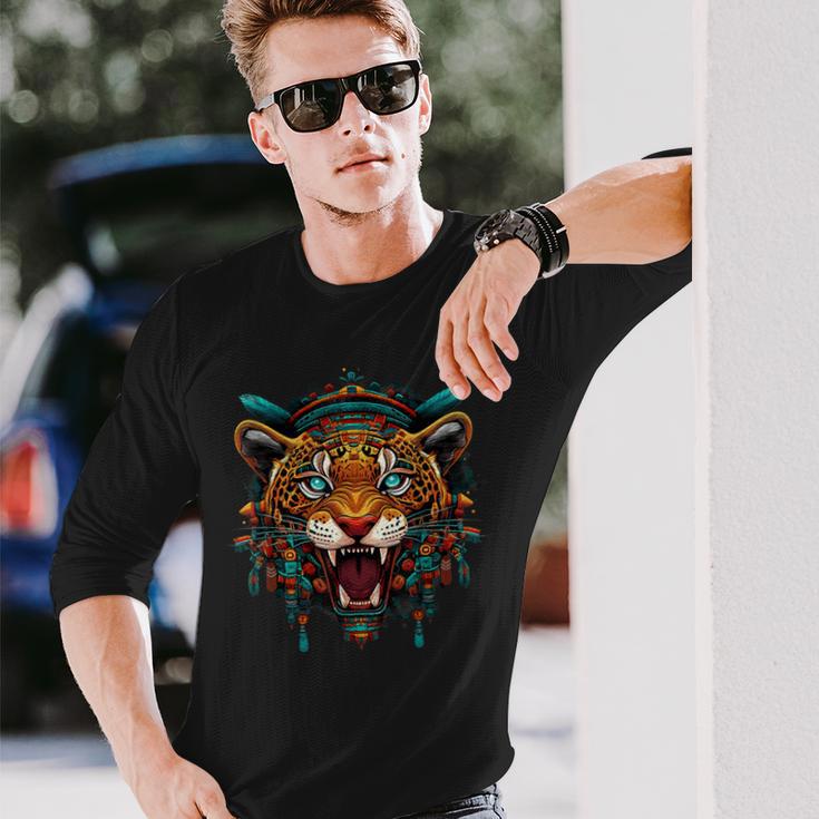 アステカ メキシコ神話 ネイティブメキシコプライド マヤジャガー 長袖Tシャツ 彼への贈り物
