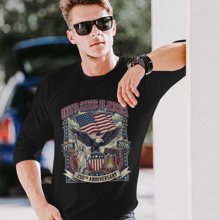 アメリカ250周年記念フラッグ イーグル&リバティ Usa 250年 長袖Tシャツ 彼への贈り物