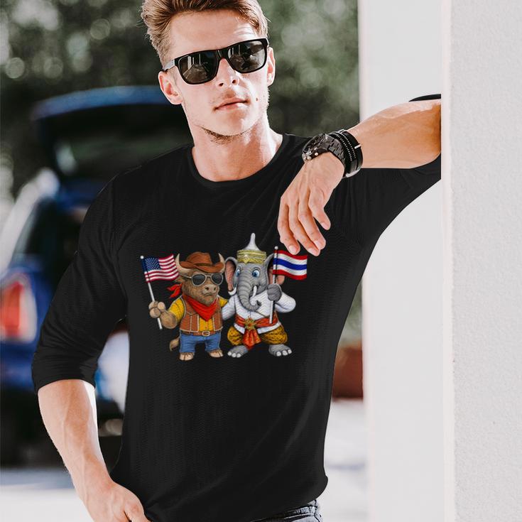 アメリカ・タイ国旗 誇り高いタイ系アメリカ人のルーツ タイ系アメリカ人の遺産 長袖tシャツ 長袖Tシャツ 彼への贈り物