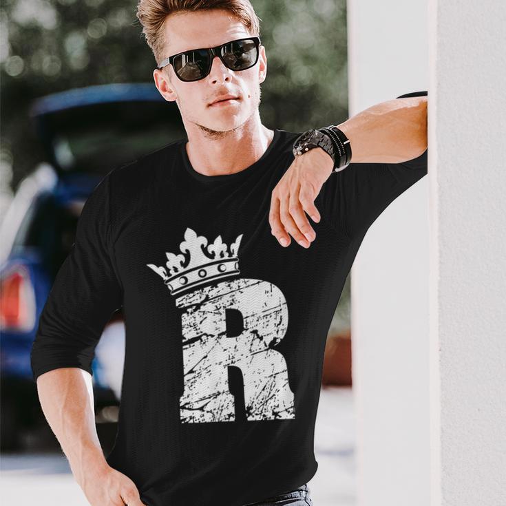 アルファベットtシャツ イニシャル文字 R & キング クイーン クラウン 長袖Tシャツ 彼への贈り物