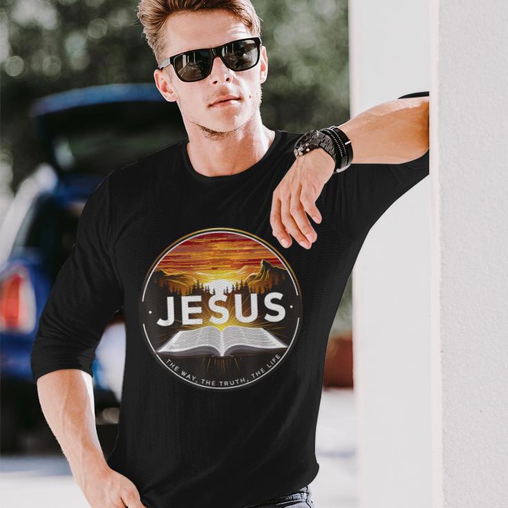 イエス・ザ・ウェイ・ザ・トゥルース ザ・ライフ キリスト教 神 信仰 聖書 長袖Tシャツ 彼への贈り物