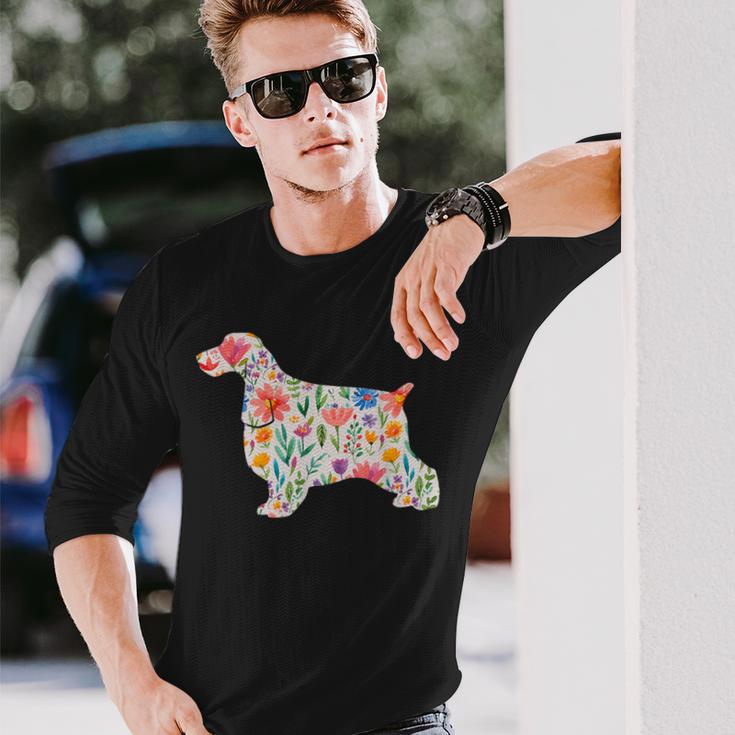 イングリッシュコッカースパニエル水彩フラワーデザイン。 長袖Tシャツ 彼への贈り物