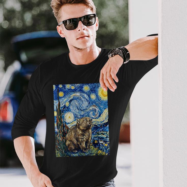 ウォンバット 星月夜 ゴッホスタイル アートペインティング 長袖Tシャツ 彼への贈り物