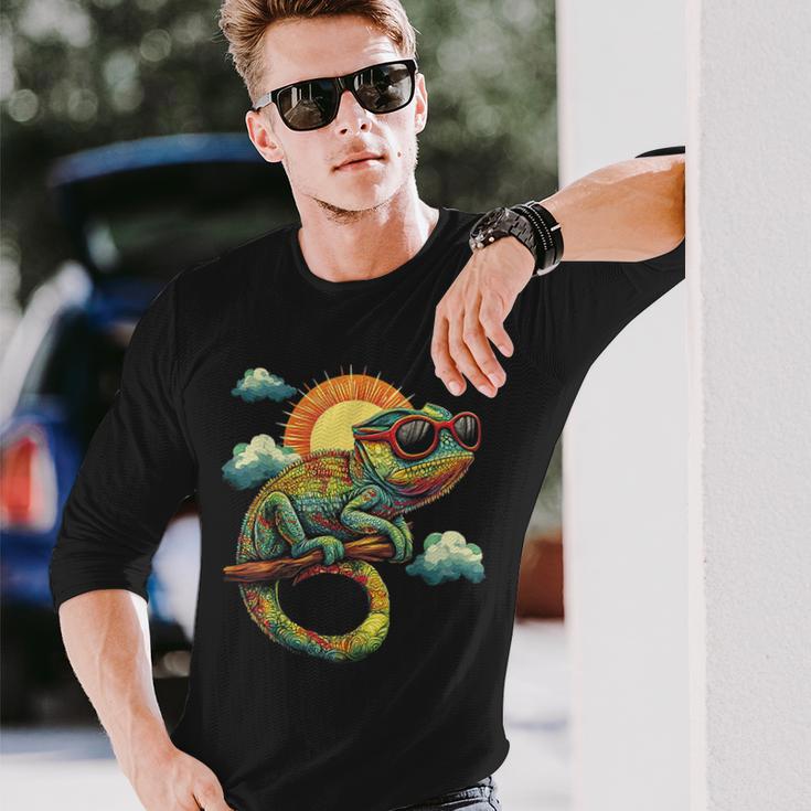 カメレオン 動物 グラフィック サングラス アートワーク カメレオン 長袖Tシャツ 彼への贈り物