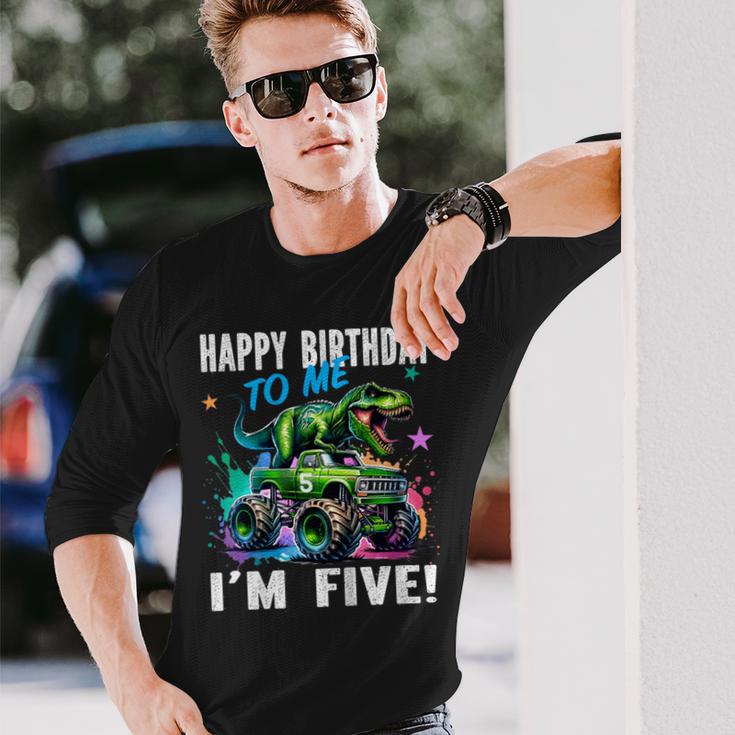 キッズ ハッピーモンスタートラックがテーマの5歳の誕生日 5歳 男の子 5歳 長袖Tシャツ 彼への贈り物