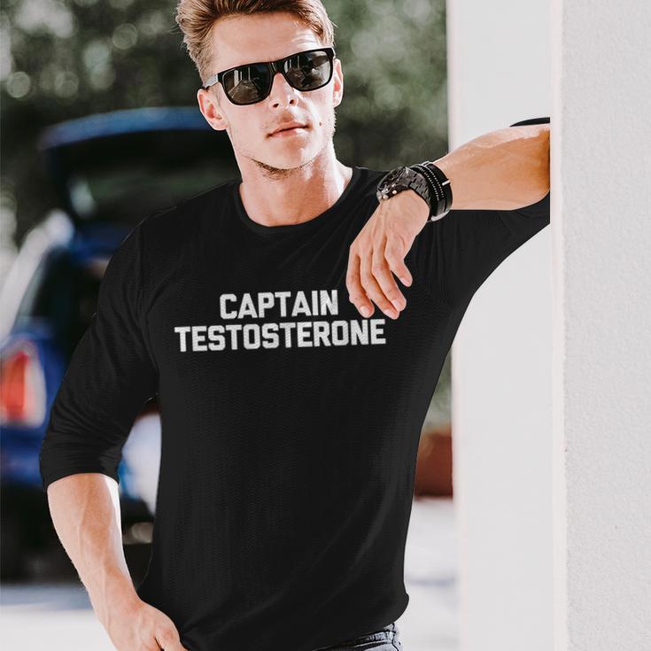 メンズ キャプテンテストステロンtシャツ 面白いウェイトリフティングワークアウトジム 長袖Tシャツ 彼への贈り物