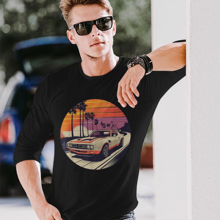 クラシック マッスルカー レトロ ビンテージ スタイル ビーチ サンセット 長袖Tシャツ 彼への贈り物
