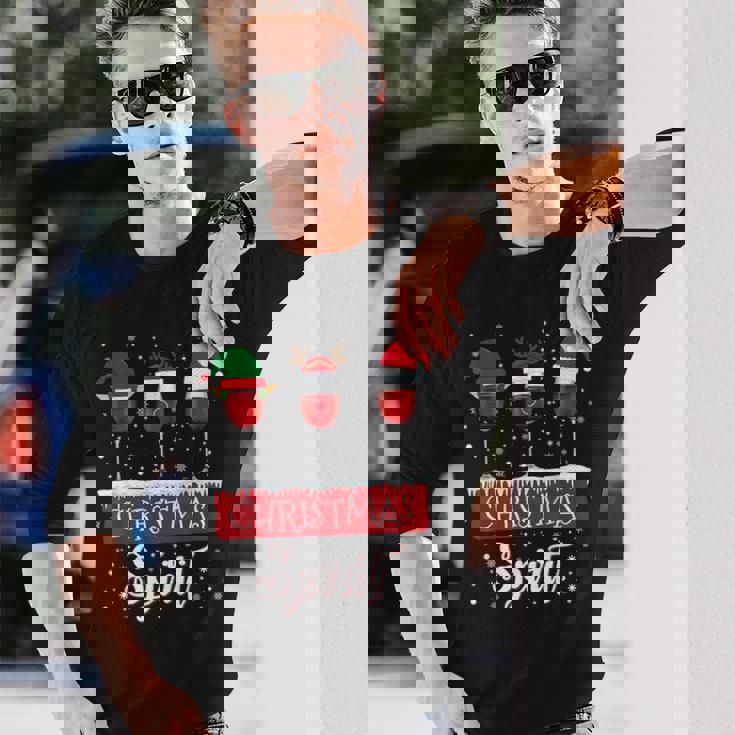 クリスマススピリット 赤ワイングラス サンタクロース エルフ トナカイ 長袖Tシャツ 彼への贈り物