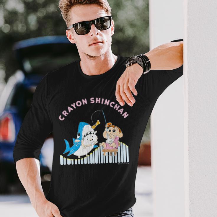 クレヨンしんちゃん ひまわりとシロ 釣りごっこ 長袖Tシャツ 彼への贈り物