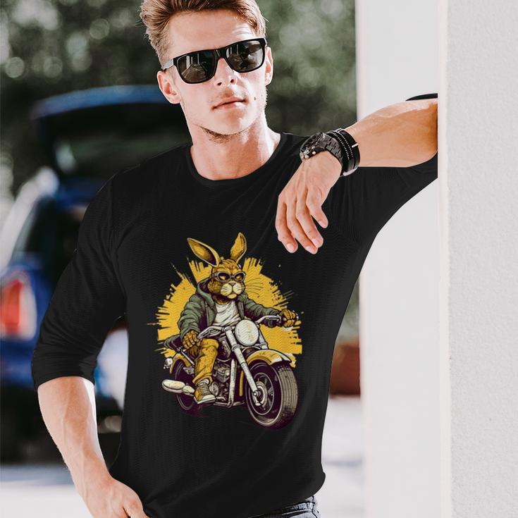 クールなウサギ オートバイライダー 野生の野ウサギバイカー 長袖Tシャツ 彼への贈り物