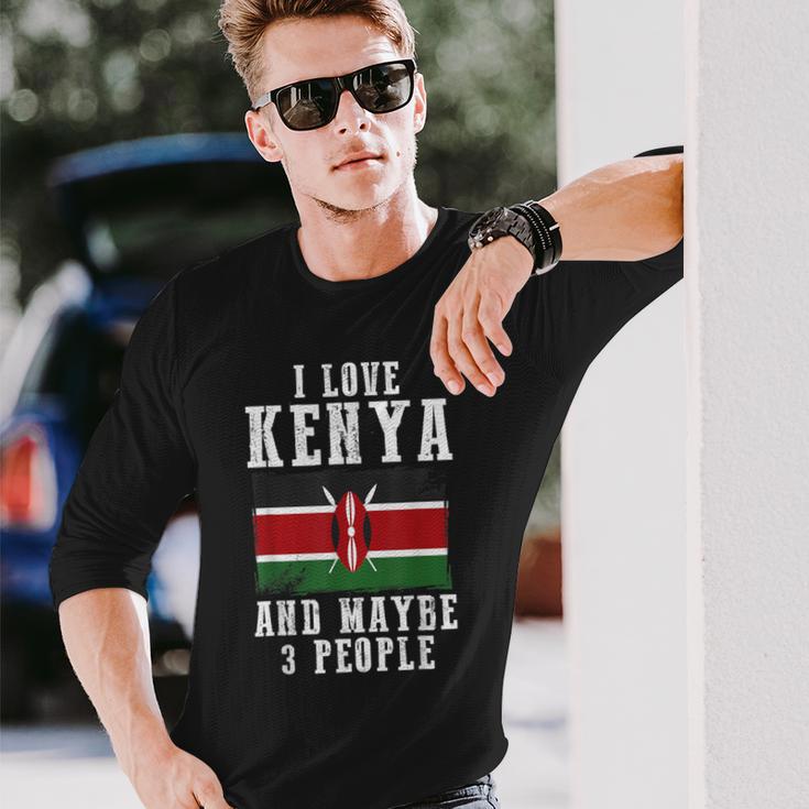 ケニアアフリカ国旗 I Love Kenya 長袖Tシャツ 彼への贈り物