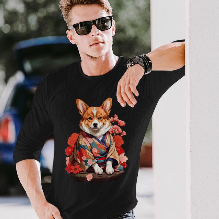 コーギー 着物 サムライ 伝統 日本アニメ アート 忍者 長袖Tシャツ 彼への贈り物