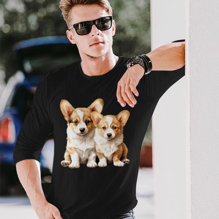 コーギー子犬 長袖tシャツ 長袖Tシャツ 彼への贈り物