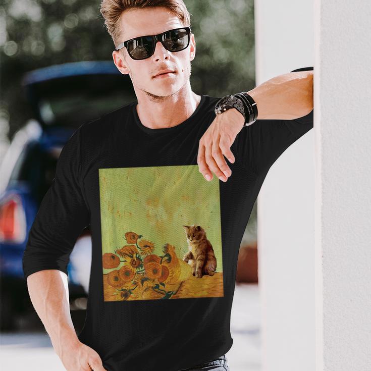 ゴッホ ひまわり おもしろい 猫 アート 絵画 長袖Tシャツ 彼への贈り物