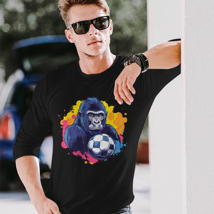 ゴリラ サッカーボール 鮮やかな色 長袖Tシャツ 彼への贈り物