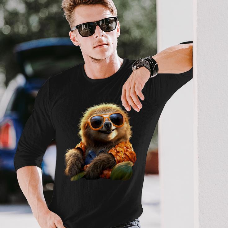 サングラスをかけたナマケモノかわいいナマケモノ 長袖Tシャツ 彼への贈り物