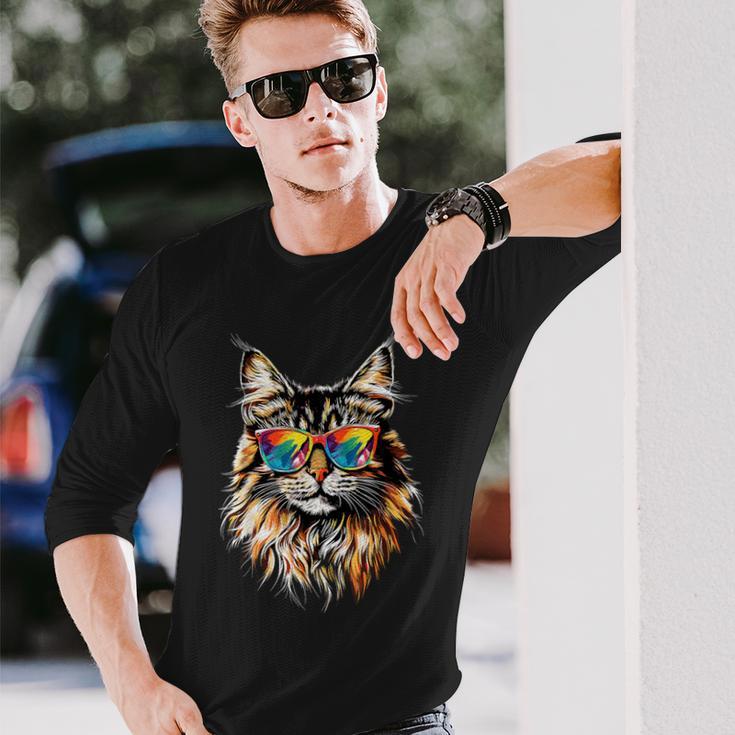 サングラスをかけたメインクーン猫 かわいいメインクーン猫 長袖Tシャツ 彼への贈り物