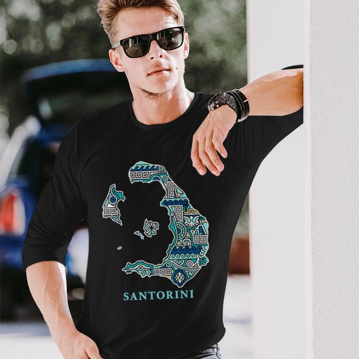 サントリーニ島 ギリシャ 地図 ギリシャ柄 旅行 休暇 長袖Tシャツ 彼への贈り物