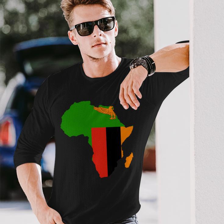ザンビア国旗 アフリカ 大陸 シルエット ザンビアンへのギフト 長袖tシャツ 長袖Tシャツ 彼への贈り物