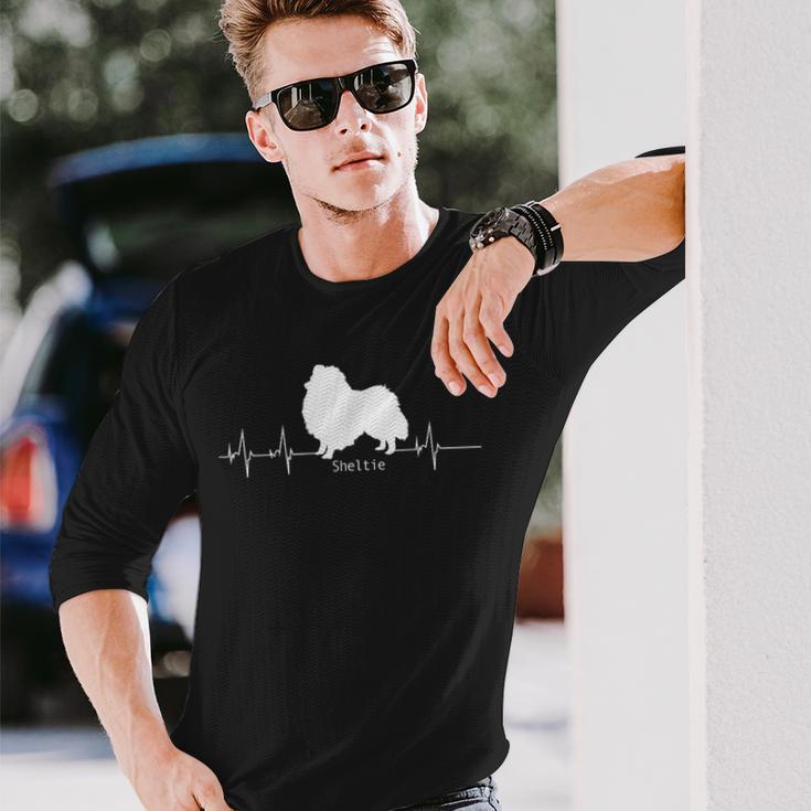 シェルティハートビートドッグデザイン シェルティギフト 長袖Tシャツ 彼への贈り物