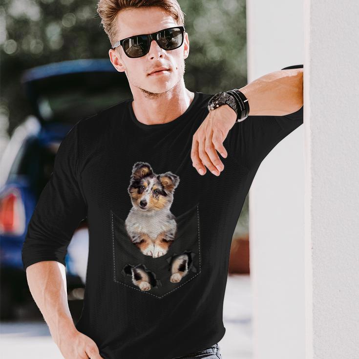 シェルティー犬愛好家のためのポケットに入った面白いシェットランドシープドッグ 長袖Tシャツ 彼への贈り物