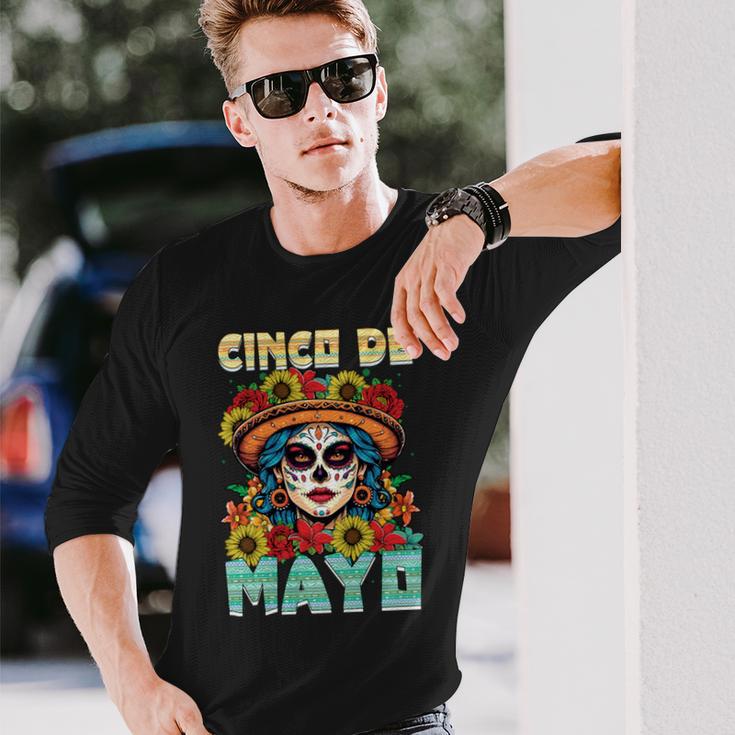 シンコ デ マヨ スケルトン ラ カトリーナ カラベラ フローラル メキシカン 長袖tシャツ 長袖Tシャツ 彼への贈り物