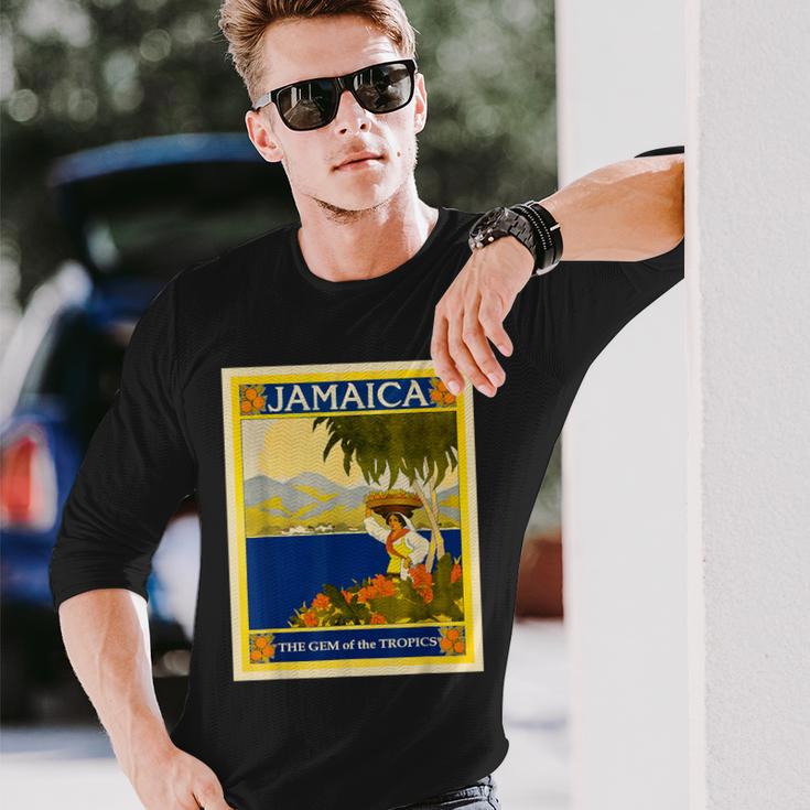 ジャマイカ熱帯地方の宝石レトロなヴィンテージ旅行ポスター 長袖Tシャツ 彼への贈り物