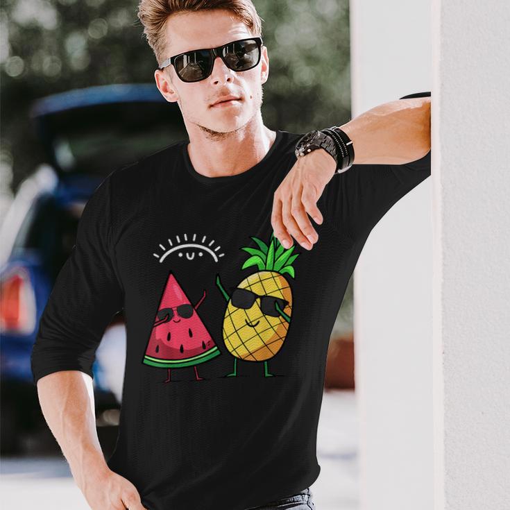 スイカとパイナップルをダビング カワイイ サマーフルーツ 長袖Tシャツ 彼への贈り物