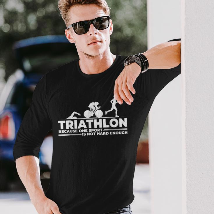 スポーツはハードルが高いからトライアスロン エクストリームアスリート 長袖Tシャツ 彼への贈り物