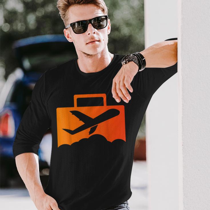 スーツケース航空の飛行機デザイン 長袖Tシャツ 彼への贈り物