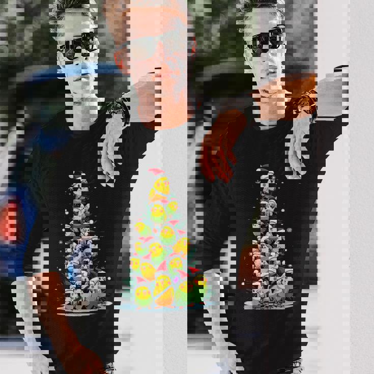 セキセイインコのクリスマス ツリー 面白いセキセイインコ ホリデー セキセイインコ 長袖Tシャツ 彼への贈り物