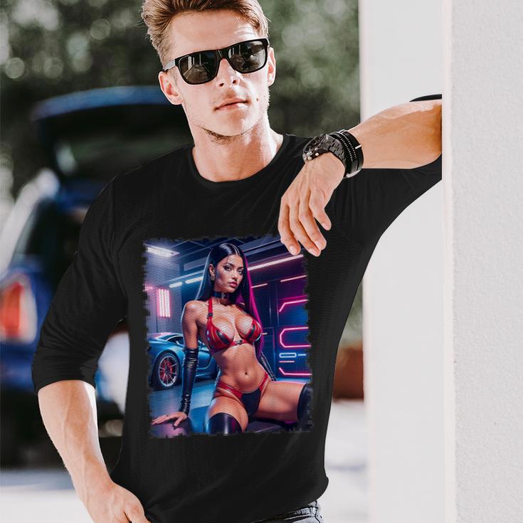 セクシーガールグラフィックtシャツ セクシーラティーナビキニモデル&スポーツカー 長袖Tシャツ 彼への贈り物