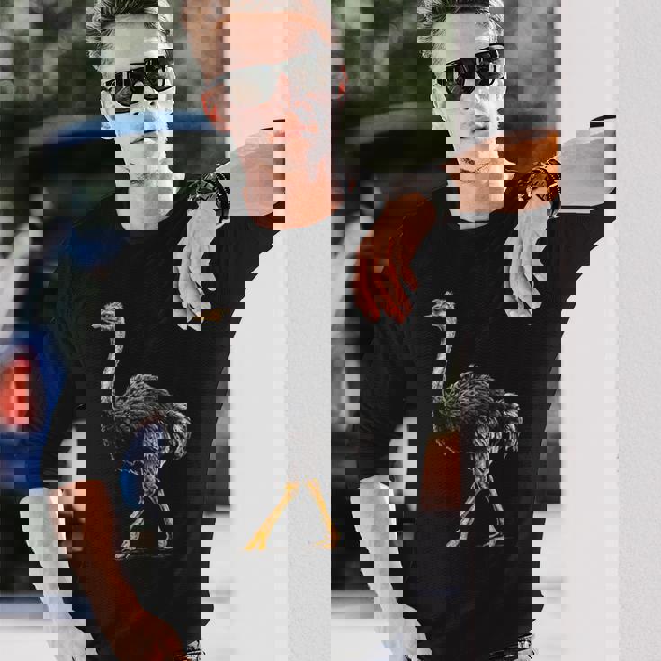 ダチョウ ポートレート 動物 モチーフ 描画 鳥 アート 長袖tシャツ 長袖Tシャツ 彼への贈り物