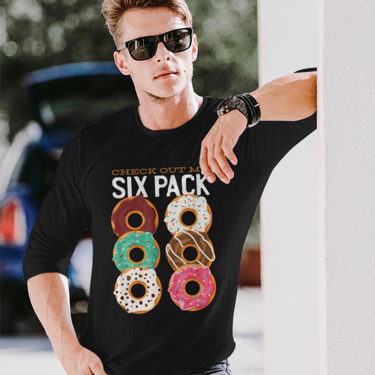チェックアウトおれのシックスパックおもしろドーナツ 長袖Tシャツ 彼への贈り物