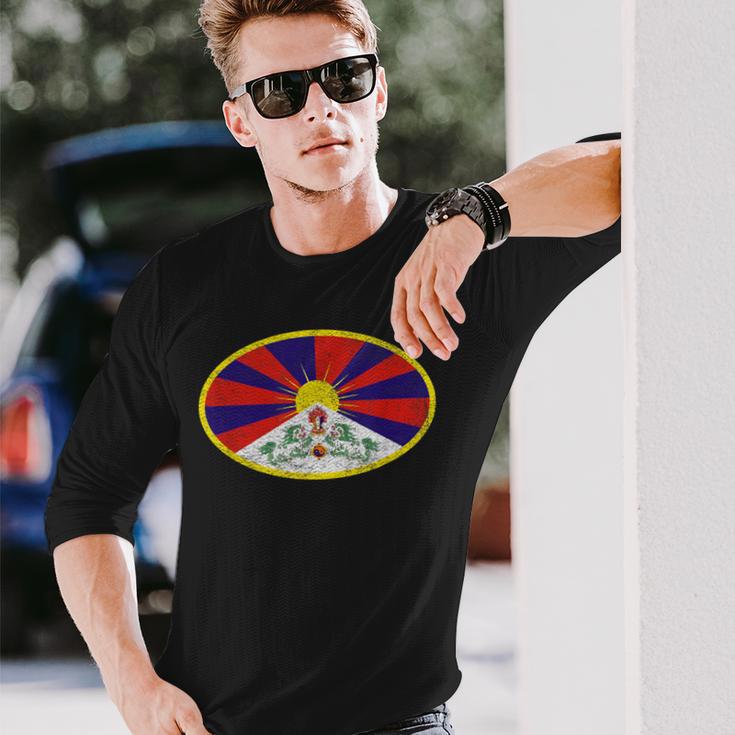 チベットの旗 楕円フリーチベット 長袖Tシャツ 彼への贈り物