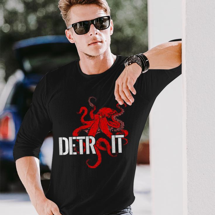 デトロイト ダウンタウン モーターシティ タコ クラーケン お土産 ホッケー 長袖Tシャツ 彼への贈り物