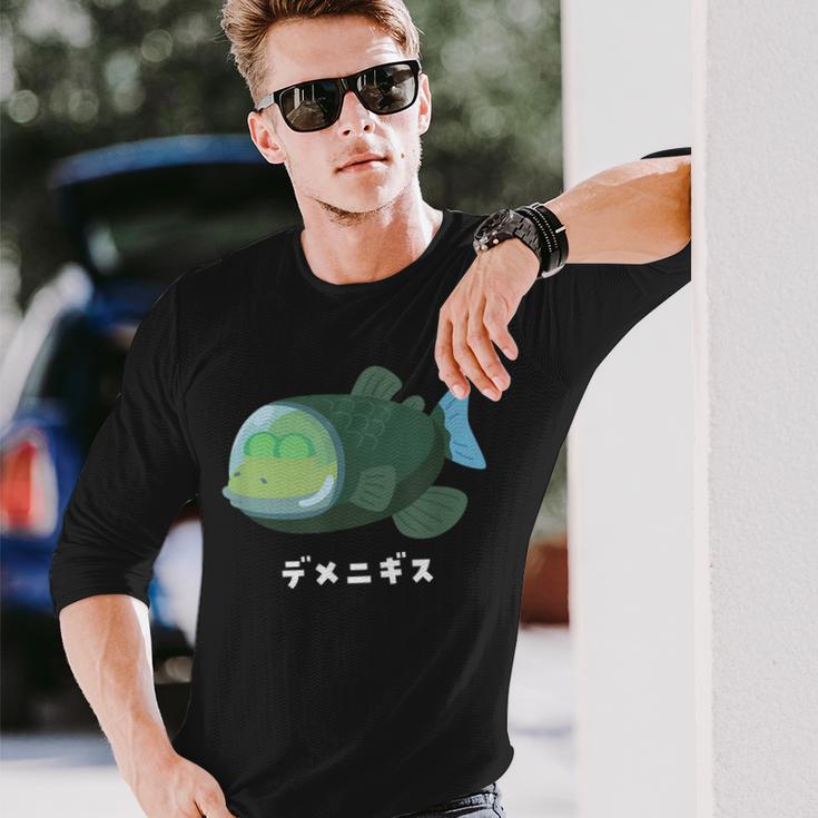 デメニギス Barreleye 頭が透明な魚 イラスト ゆるい 簡単 おもしろ かわいい 人気 深海魚 長袖Tシャツ 彼への贈り物