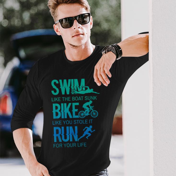 トライアスロン ギフト 水泳 バイク ラン トライアスレット トレーニング アスリート 長袖Tシャツ 彼への贈り物