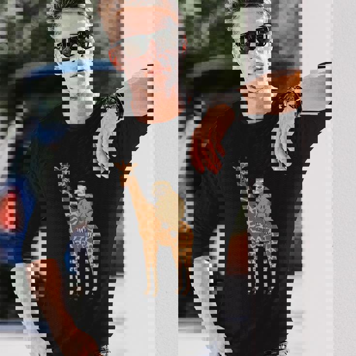 ナマケモノ キリン 面白い 怠惰なナマケモノ 動物 乗る キリン 長袖tシャツ 長袖Tシャツ 彼への贈り物