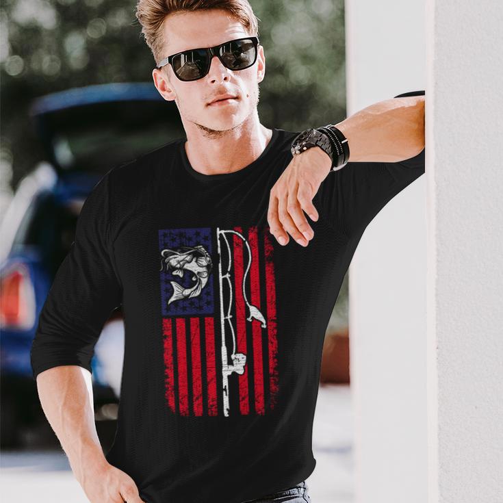 ナマズ アメリカ国旗 キャットフィッシング 漁師 釣り 長袖tシャツ 長袖Tシャツ 彼への贈り物