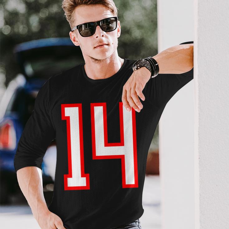 ナンバー 14 スポーツ ホワイト レッド ナンバー 14 長袖Tシャツ 彼への贈り物