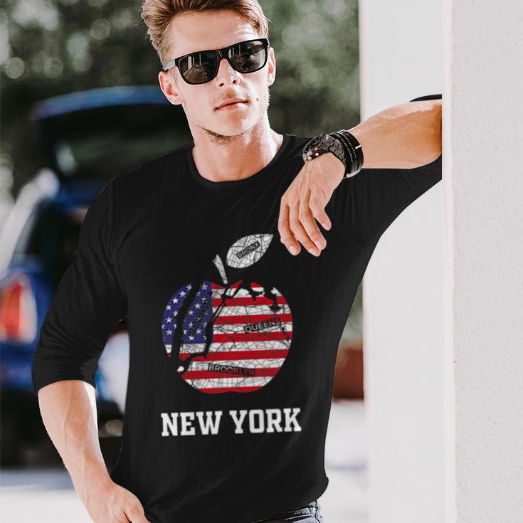 ニューヨーク市 ビッグアップル グラフィック アメリカ国旗付き 長袖Tシャツ 彼への贈り物