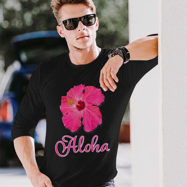 ハイビスカス Aloha アロハ《赤》（ハワイ・南国・フラダンス）夏 かわいい 長袖Tシャツ 彼への贈り物