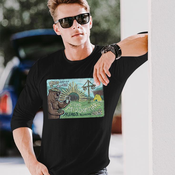 ハッピー・ミッドサマー・ベア 長袖Tシャツ 彼への贈り物