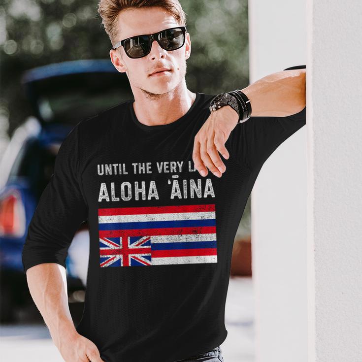 ハワイ国旗 最後までアロハアイナ、マウナケア 長袖Tシャツ 彼への贈り物