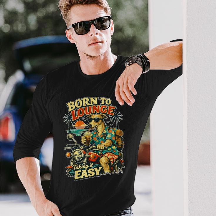 バイクでアイスコーヒーを飲むラーチャー面白いdigor 長袖Tシャツ 彼への贈り物