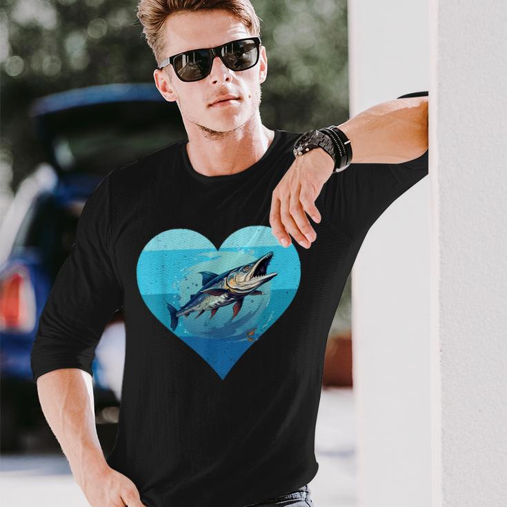 バラクーダ レトロ ハート バラクーダ 釣り 海水魚好き 長袖Tシャツ 彼への贈り物
