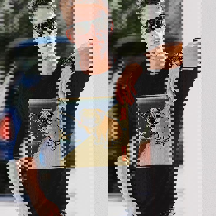 パグ 犬 面白いtシャツ イヌ 釣り メンズ おもしろ 面白い 服 おもしろグッズ 文字tシャツ ネタ 海釣り 川釣り 長袖Tシャツ 彼への贈り物