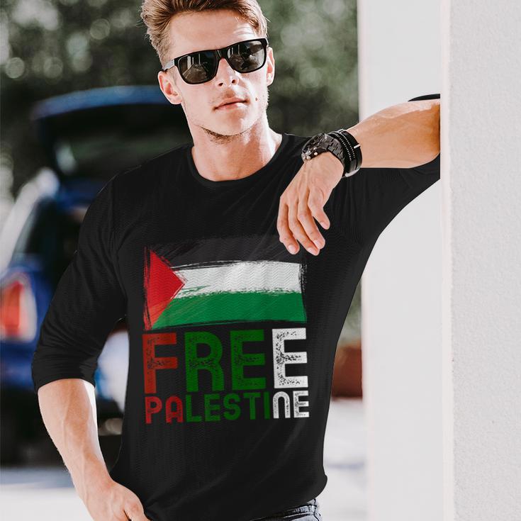 パレスチナ国旗 アラビア語 ガザ パレスチナ国旗 長袖Tシャツ 彼への贈り物