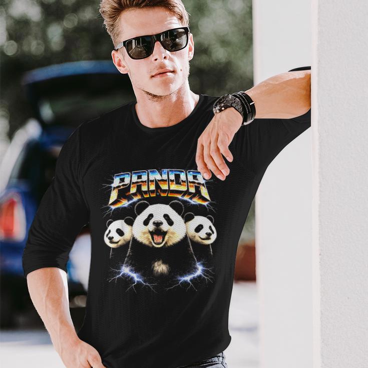 パンダ ヘヴィメタル 80年代 ロックミュージック メタルヘッド エレキギター 長袖Tシャツ 彼への贈り物